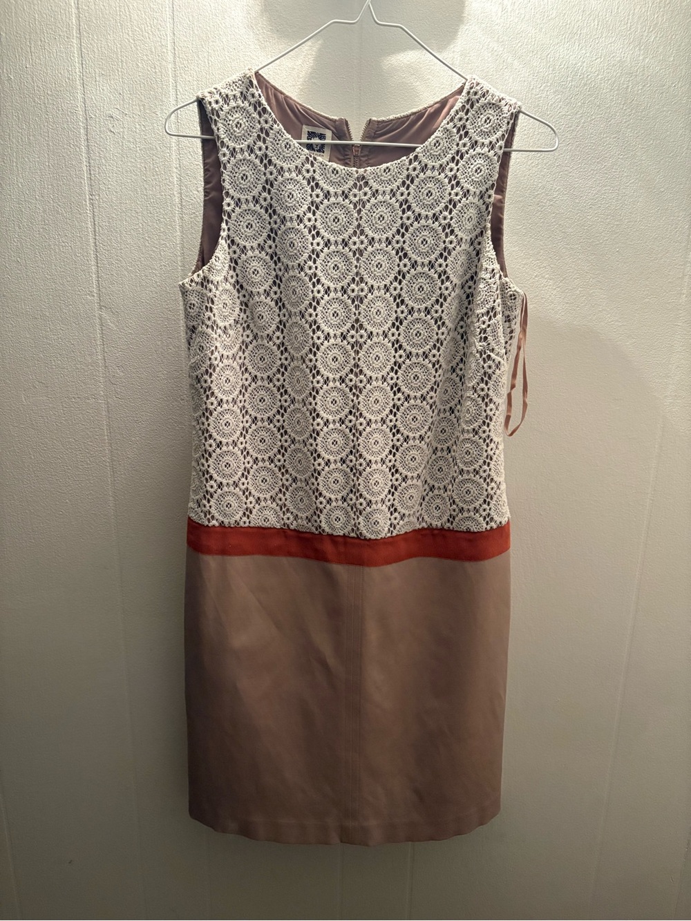 Anne Klein White Lace-Overlay Shift Dress with Blush and Rust Accents